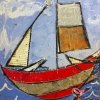 Bobbing Sailboat, acrylic & collage on canvas, 14X16